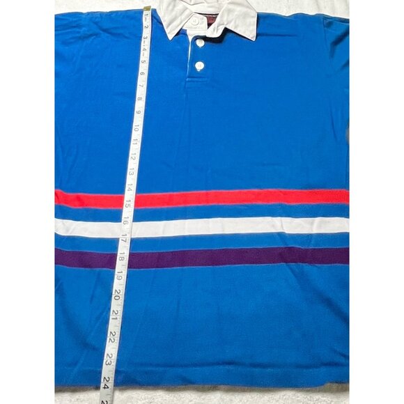 Playboy Men's Rugby Polo Shirt Blue with Red & White Stripes Cotton/Polyester - Picture 2 of 3